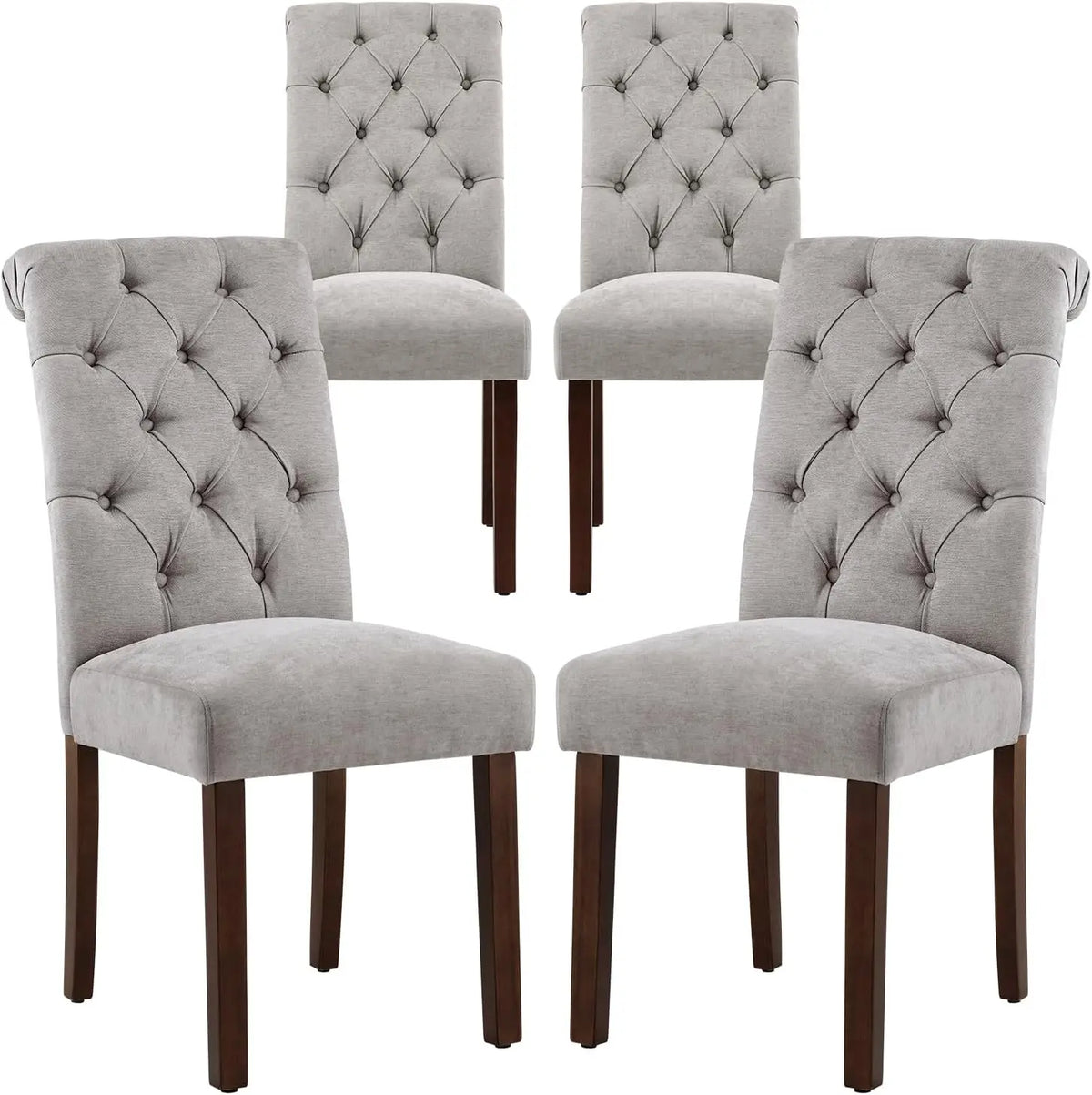 Button Tufted Dining Chairs Set of 4 Parsons Upholstered Fabric Dining Room Chairs Kitchen Chairs Wood Legs Padded Light Grey