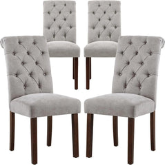 Button Tufted Dining Chairs Set of 4 Parsons Upholstered Fabric Dining Room Chairs Kitchen Chairs Wood Legs Padded Light Grey