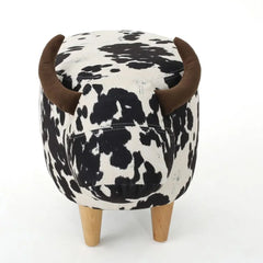 Velvet Cow-Shaped Ottoman, Cute Wood Foot Stool Shoes Changing Seat with Cushioned for Adult  Playroom, Porch Furniture, Stool