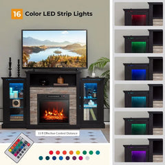 Fireplace TV Stand with LED Lights for TV up to 65”, Entertainment Center with 18” Electric Fireplace, Remote & APP Control