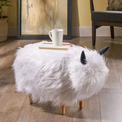 Velvet Cow-Shaped Ottoman, Cute Wood Foot Stool Shoes Changing Seat with Cushioned for Adult  Playroom, Porch Furniture, Stool