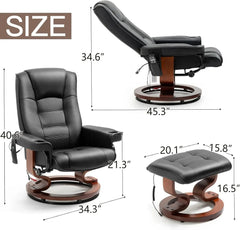 Electric Massage Recliner with Ottoman, Swivel Lounge Chair with Massage, Faux Leather Recliner with Adjustable Back