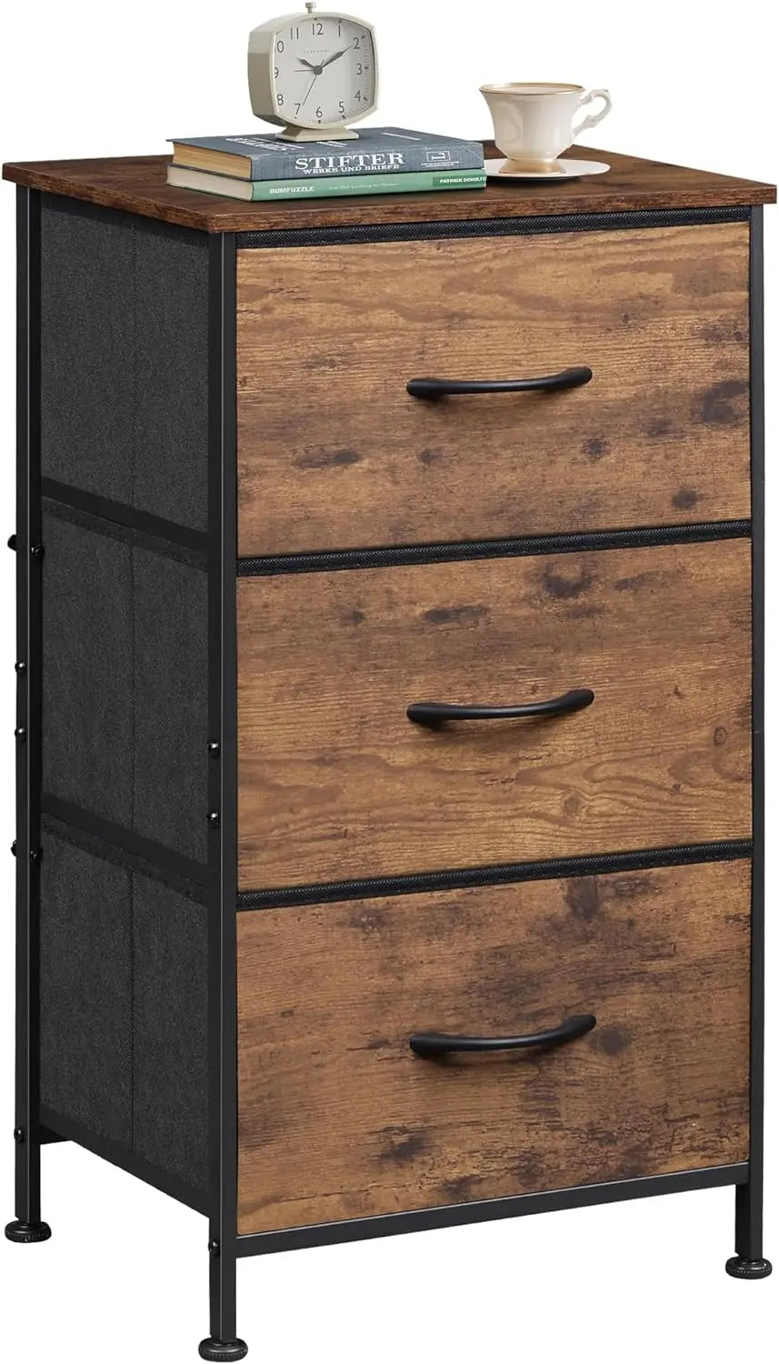 Dresser with 3 Drawers Fabric Nightstand Organizer Storage Dresser for Bedroom Hallway Entryway Closets Sturdy Steel Frame