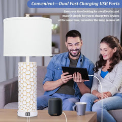 Brightever Table Lamps with Dual USB Charging Ports Set of 2 for Bedroom Living Room, 25” Tall Rustic Farmhouse Desk Lamps