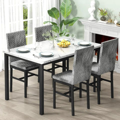 4-person Dining Table Set, 4-piece Kitchen Table and Chairs Set, Artificial Marble Dining Table Set with 4 Soft Velvet Chairs