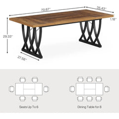 Dining Table for 6-8 People, 70.86-Inch Rectangle Wood Kitchen Table, Dinner Table with Heavy Duty Metal Frame for Kitchen