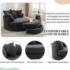 360° Swivel Barrel Chair with Half Moon Storage Ottoman,Oversized Leisure Round Single Sofa Large Chaise Lounge with 4 Pillows