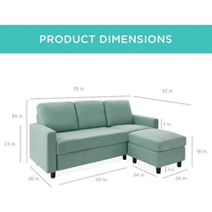 Best Choice Products Upholstered Sectional Sofa, Compact Spaces w/Chaise Lounge,3-Seat, L-Shape Design, Reversible Ottoman Bench