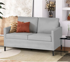 Linen Fabric Modern Small Loveseat Sofa Couch for Living Room, Little Upholstered 2-Seater Mini Love Seats w/Iron Legs