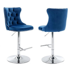 Bar Stools Set of 2,Adjustable Barstools with Back Velvet Tufted Counter Stool Modern Upholstered Bar Chairs with Nailhead