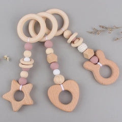 3/4 Pcs Baby Gym Frame Beech Wood Ring Baby Fitness Rack Pendants Silicone Beads Teether Newborn Stroller Rattle Play Gym Toys