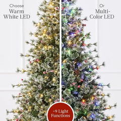 9ft Pre-Lit Cashmere Christmas Tree, Premium Semi-Flocked Artificial Holiday Decor W/Cordless Connection, Large Xmas Tree