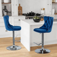 Bar Stools Set of 2,Adjustable Barstools with Back Velvet Tufted Counter Stool Modern Upholstered Bar Chairs with Nailhead