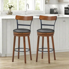 Bar Stools Set of 4 Swivel , PU Leather Upholstered Barstools with Back & Solid Rubber Wood Legs & Metal Footrest, 30.5 Inch