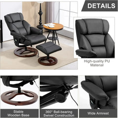 Electric Massage Recliner with Ottoman, Swivel Lounge Chair with Massage, Faux Leather Recliner with Adjustable Back