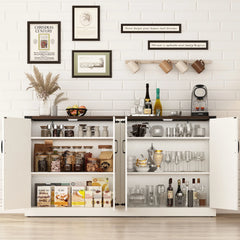 65 Inch Sideboard Buffet Cabinet with Storage, Farmhouse Kitchen Wooden Coffee Bar Buffet Table with Adjustable Shelves