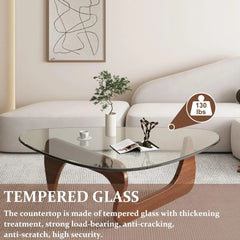 Coffee Tables for Living Room - Triangle Glass Coffee Table with Wooden Base Mid-Century Modern Abstract End Table