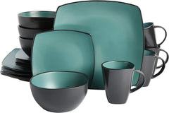 Square Reactive Glaze Stoneware Dinnerware Set, Service for 4 (16pc), Eclipse