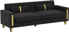 Gold Legs for 3-4 Persons, Upholstered Deep Seat Love Seat Sofa Chaise for Living Room Office Apartment Black