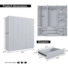 Large Armoire Wardrobe Closet with Drawers and Shelves, White Bedroom Armoires, Wooden Freestanding Wardrobe Armoire for Bedroom