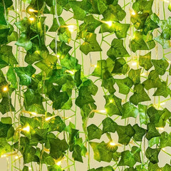 Artificial Plants Rattan Green Ivy Leaf with String Lights DIY Garland Wedding Party Decoration Home Room Wall Hanging Plants