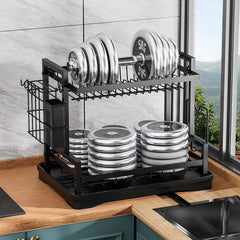 Dish Drying Rack for Kitchen Counter 2-Tier Dish Organizer Storage Drainboard Large Dish Drying Rack