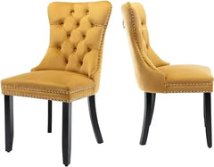 Velvet Dining Chairs , Upholstered Dining Room Chairs with Ring Pull Trim and Button Back, Luxury Tufted Dining