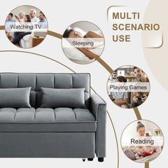 3-in-1 2-Seater Loveseat Pull Out Couch Reclining Backrest,Toss Pillows Pockets-Perfect for Small Spaces Velvet Sleeper Sofa Bed