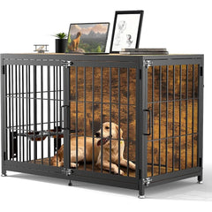 Dog Crate, Large and Medium Dogs, Decorative Pet House End Table, Rounded-Corner Wooden Cage Kennel Furniture, Modern Dog Crate