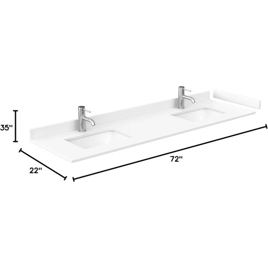 72 Inch Double Bathroom Vanity,  White Cultured Marble Countertop, Undermount Square Sinks, No Mirror,Bathroom Cabinets