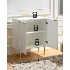 Fluted White Storage Cabinet Set of 2, Wood Sideboard Buffet Cabinet with Spray-painted Finish, Console Table