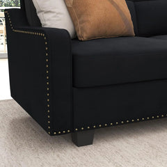 Convertible Sectional Sofa L Shaped Couch For Small Apartment Reversible Sectional Couch For Living Room,Velvet Black