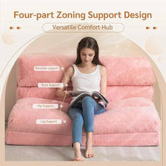 Bean Bag Bed Folding Sofa Bed, Extra Wider Fold Full Floor Mattress for Adults with Washable Soft Faux Fur Cover