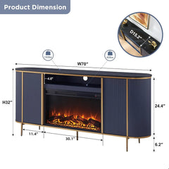 70" Fluted Fireplace TV Stand Modern Chic Entertainment Center for TVs Up to 80 inches TV Console with Faux Marble Top Navy Blue