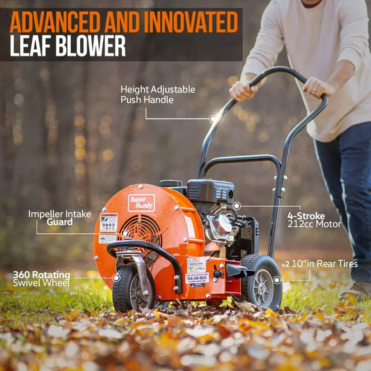 Walk Behind Leaf Blower, Wheeled Manual-Propelled, 7HP 212cc, 4 Stroke, Wind Force of 200 MPH / 2000 CFM at 3600RPM