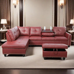 L Shaped Sofa with Ottoman Modern Sectional Living Room,Bedroom,Office,L Couch Brown