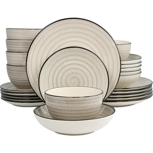 Gia 24 Piece Round Stoneware Dinnerware Set in Cream