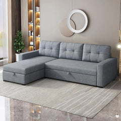 L-Shape Upholstered Sectional Sofa with Storage Chaise & Pull,Convertible Couch W/ 3 Back Cushions,Reversible Sleeper