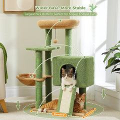 41''&36'' Cactus Cat Tree Tower with Sisal Scratch Posts Cozy Condo for Indoor Cats Multi-Level Climbing Stand with Soft Hammock