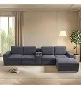 L Shaped Sofa with Ottoman Modern Sectional Living Room,Bedroom,Office,L Couch Brown