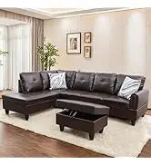 L Shaped Sofa with Ottoman Modern Sectional Living Room,Bedroom,Office,L Couch Brown