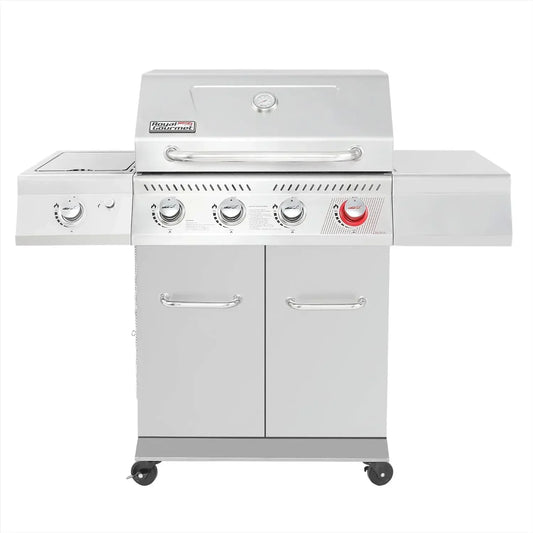 GA4402S Stainless Steel 4-Burner BBQ Propane Gas Grill, 54000 BTU Cabinet Style Gas Grill with Sear Burner and Side Burner