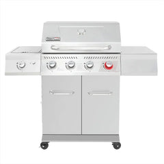 GA4402S Stainless Steel 4-Burner BBQ Propane Gas Grill, 54000 BTU Cabinet Style Gas Grill with Sear Burner and Side Burner