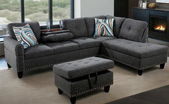 Sectional Sofa with Ottoman Nail-Head Design Linen Right Facing Modern Couches with Cup Holder L Shaped Sectional Sofa