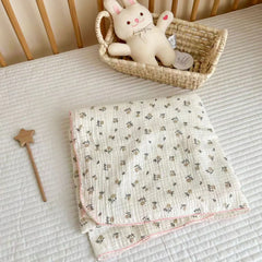 110*130cm Baby Muslin Blanket Gauze Thin Quilt Floral Print Double Layer Cotton Swaddle Blanket Stroller Cover Kids Bedding