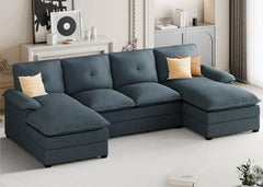 Sectional Couches for Living Room, U-Shaped Couch 4 Seat Sofa Set with Double Chaises, Modern Fabric Modular Sectional Sofa