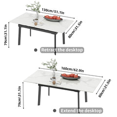 Kitchen Extendable Dining Table Stretchable 130-160cm High Gloss Marble Steel Legs Leaf Table for 4-8 People