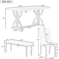 Dining Room Sets, 6 Pieces with Bench, and 4 Upholstered Chairs & 1 Bench for Dining Room and Kitche, Dining Room Sets