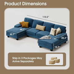 Furmax Sectional Couches for Living Room, U-Shaped Sofa Couch with Linen Fabric,4 Seat Sofa Set with Double Chaise for Apartment