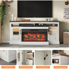 Fireplace TV Stand for TVs Up to 80 inch,70" with 36 inch 3-Sided Electric Fireplace,20 Flame Colors,Open Storage and 2 Cabinets